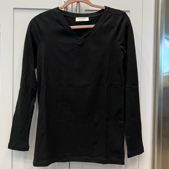 2 PC Zenana Long Sleeve Black V Neck Top & Leggings Set - Picture 3 of 12